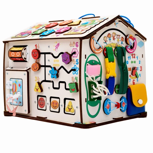 Бизиборд домик Смайлики на паровозике 29х35 см со светом