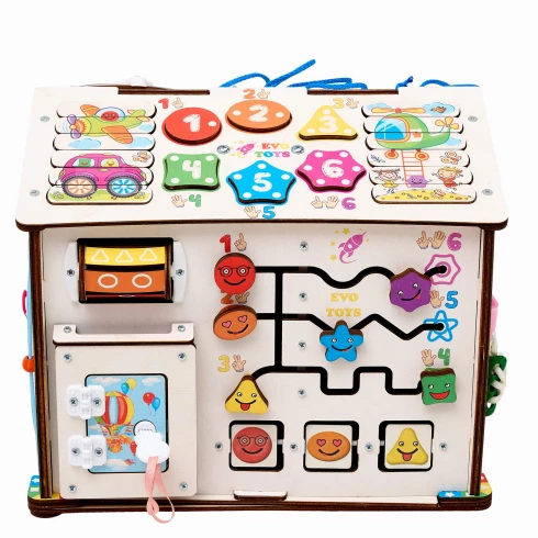 Бизиборд домик Смайлики на паровозике 29х35 см со светом